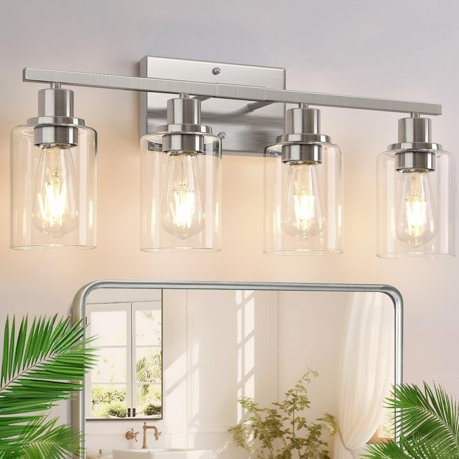 4-Light Bathroom Light Fixtures, Bathroom Vanity Lights with Clear ...
