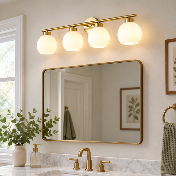 4 Light Bathroom Vanity Fixtures Over Mirror Mid Century Modern Wall With Frosted Globe Glshades 32 Inch Brlights E26 Socket