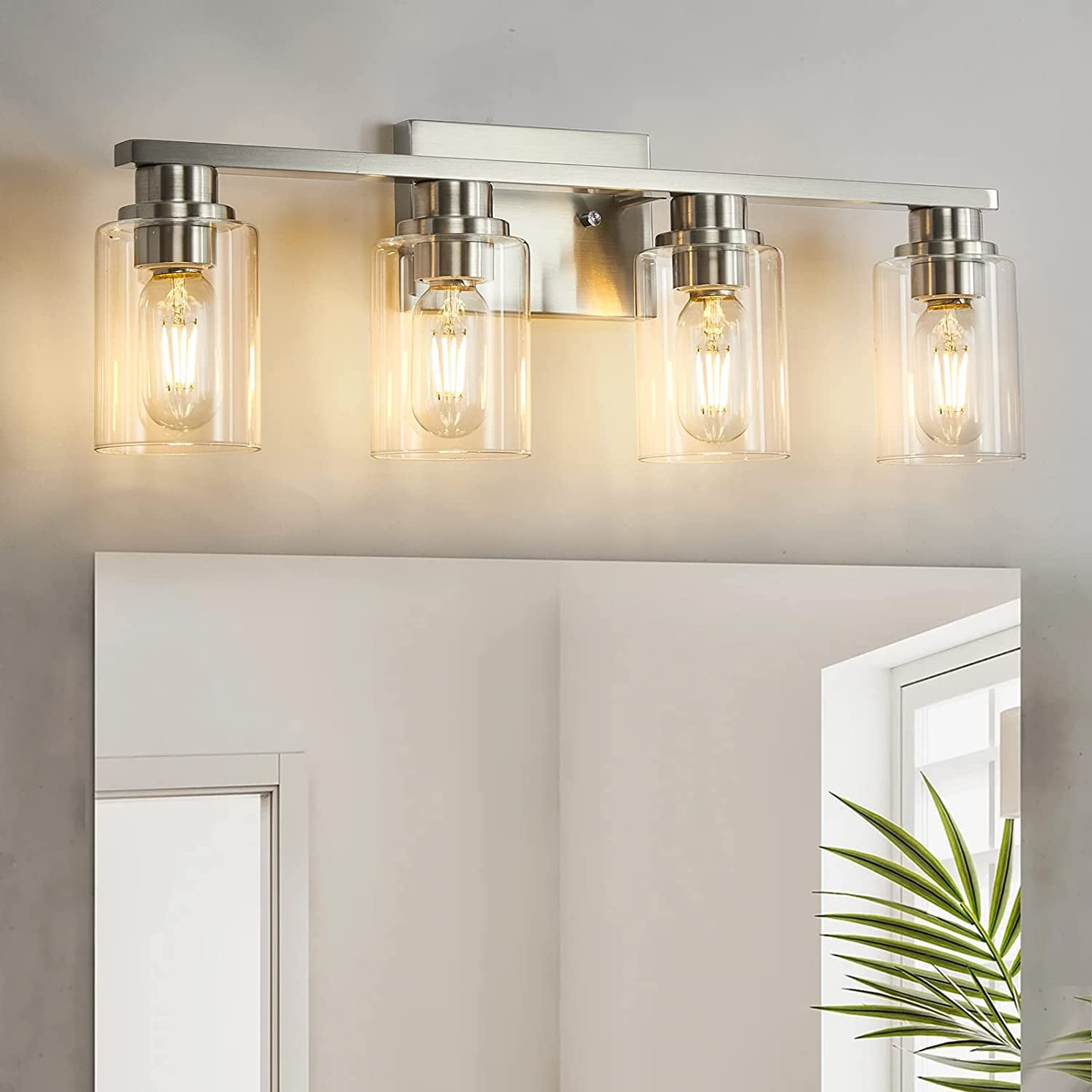 4 Light Bathroom Vanity Light, Brushed Nickel Bathroom Light Fixture