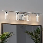4-Light Bathroom Vanity Light Fixture: Modern 3 Color Dimmable LED Bathroom Lights Over Mirror, Light Fixture Above Mirror, Chrome Metal Wall Sconce Lighting for Bedroom Living Room Restroom Bath Sink
