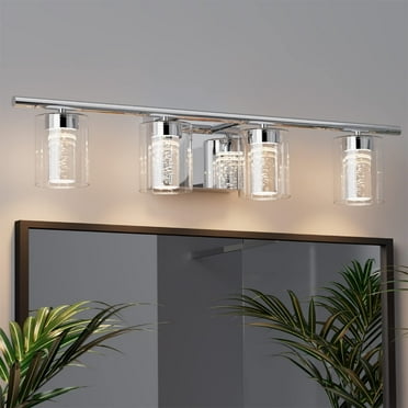 4-Light Bathroom Vanity Light Fixture: Modern 3 Color Dimmable LED Bathroom Lights Over Mirror, Light Fixture Above Mirror, Chrome Metal Wall Sconce Lighting for Bedroom Living Room Restroom Bath Sink