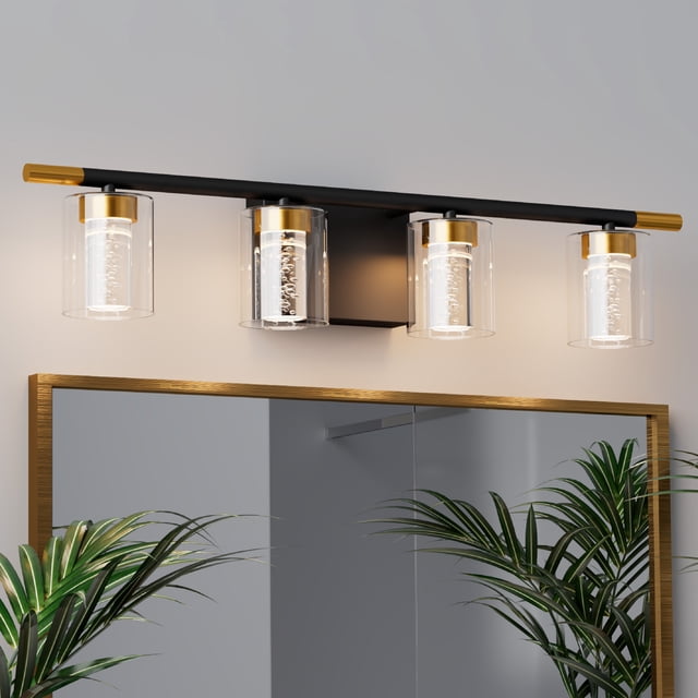4Light Bathroom Vanity Fixtures Black/Gold LED Lights with Crystal