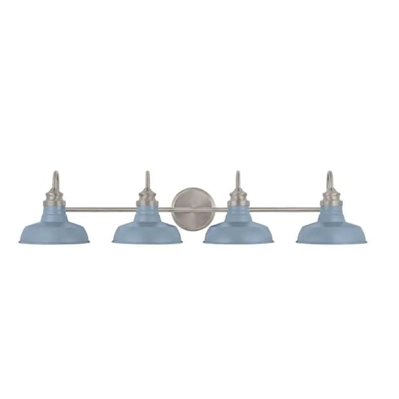 4-Light Bathroom Vanity Light in Brushed Nickel with Slate Blue Shades – Modern Farmhouse Wall Mounted Fixture for Over Mirror, Damp Rated