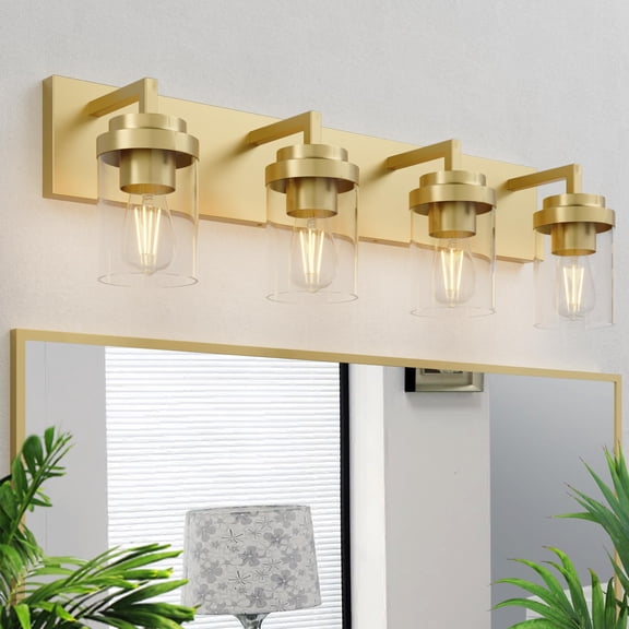 4 Light Bathroom Vanity Light with Clear Glass Shade Bathroom Lighting Fixtures Over Mirror - Gold