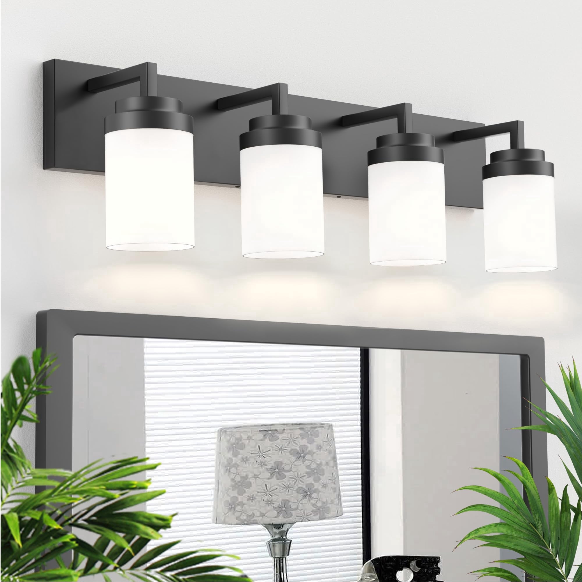 4 Light Bathroom Vanity Light with Clear Glass Shade Bathroom Lighting Fixtures Over Mirror - Milky