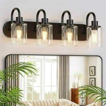 4 Light Vanity Bathroom Light Fixture over Mirror with Clear Glass Shade Vintage Wall Sconce