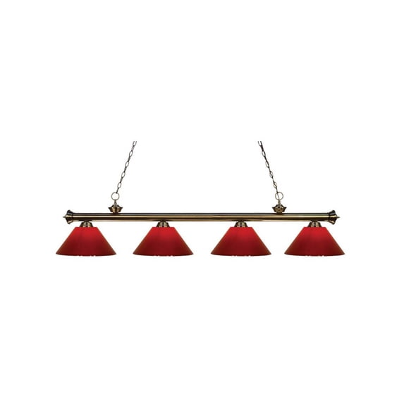 Z-Lite 200-4AB-PRD Riviera - 4 Light Island/Billiard Antique Brass Finish with Red Plastic Shade