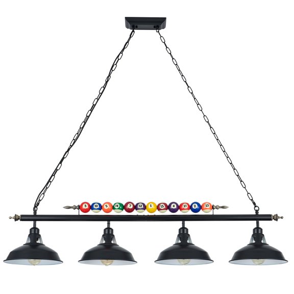 4-Light Billiard Pool Table Lights, Black Matte Metal Shades | 50'' Pool Table Lighting for 7'-8' Table, Billiard Light Suitable for Billiards Room, Snooker Table, Kitchen Island