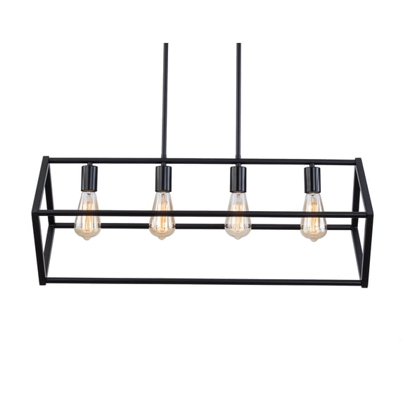 4-Light Black Chandelier Ceiling Light Pendant with Adjustable Rods, Modern Rectangle Farmhouse Chandeliers