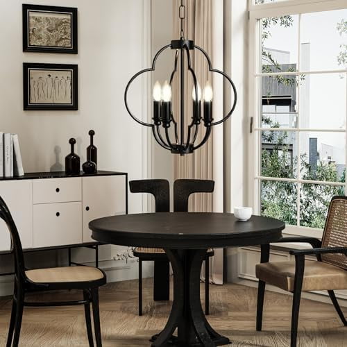4-Light Black Chandelier Light Fixture 16.5'' Farmhouse Chandelier for Entryway, Dining Room, Hanging Foyer Lighting Fixtures, Modern Chandelier for Bedroom, Living Room, Kitchen, Hallway