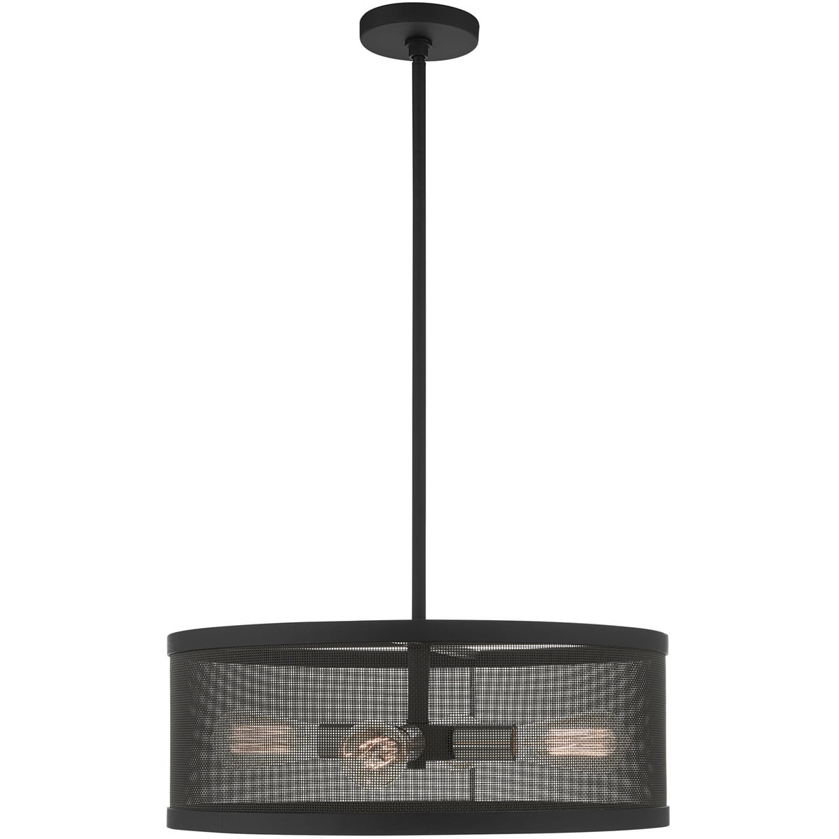 Contemporary Black and Nickel 4-Light Drum Chandelier with Mesh Shade