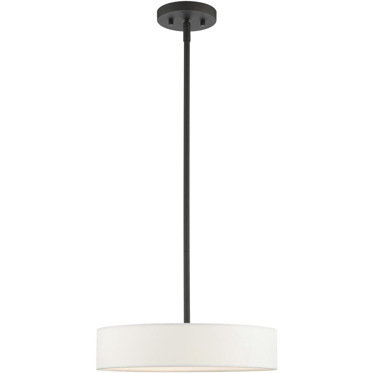 4 Light Black Chandelier with Hand Crafted Off White Fabric Hardback Shade