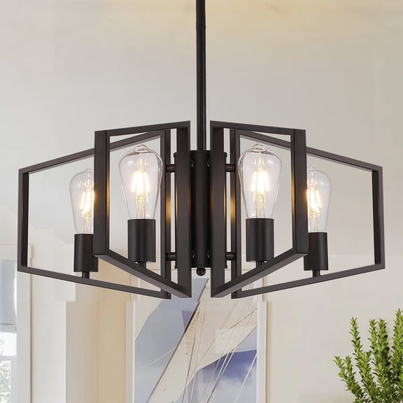 4-Light Dinging Room Lighting Black Farmhouse Chandelier for Dining Room Kitchen Island Bedroom