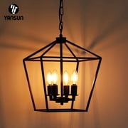 YANSUN 4-Light Chandelier Lamp, 11.8 in Black Geometric Pendant Light, Vintage Lanterns for lighting Farmhouse Style Hanging Lamp for Kitchen Island, Dining Room, Hallway, Foyer