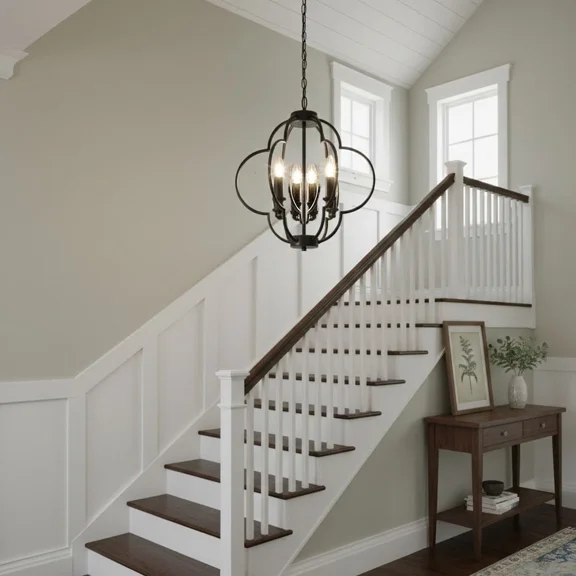 4-Light Black Farmhouse Chandelier, Rustic Orb Geometric Pendant Light Fixtures Adjustable Height Ceiling Light for Kitchen Island Dining Room Hallway Foyer Entryway