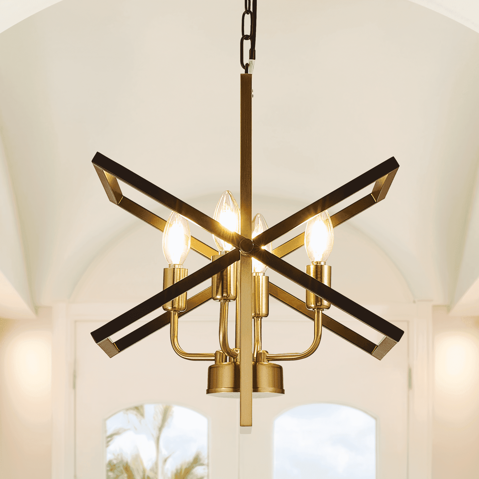 4-Light Farmhouse Chandelier In Black & Brushed Nickel - Adjustable Height For Entryway, Kitchen Island, Dining Room