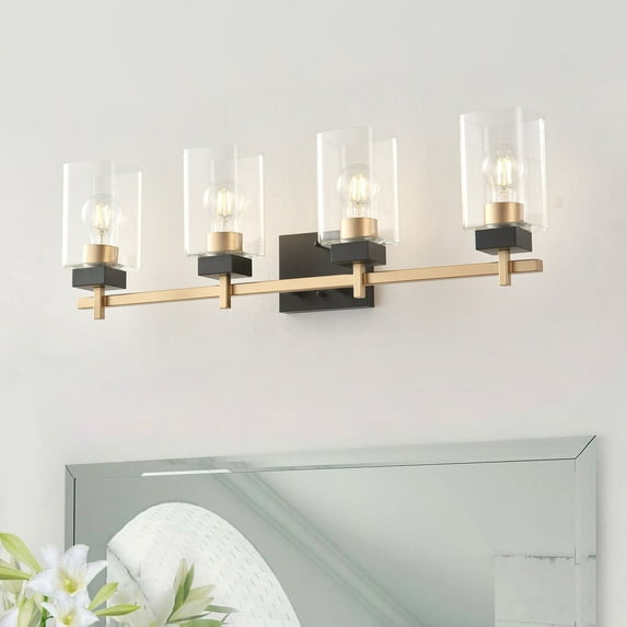 4-Light Black Gold Modern Wall Sconce, Creative Industrial Bathroom Vanity Light, Classic Wall Light Fixture over the Mirror
