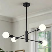 4-Light Black Modern Sputnik Chandelier Ceiling Light, Mid Century Semi Flush Pendant Light Fixture for Dining Room, Kitchen Island, Living Room, Bedroom, Entryway