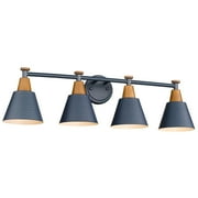 4-Light Blue Bathroom Light Fixtures Farmhouse Modern Vanity Lights Wall Lamp with Hammered Metal Shade Finish Dark Blue