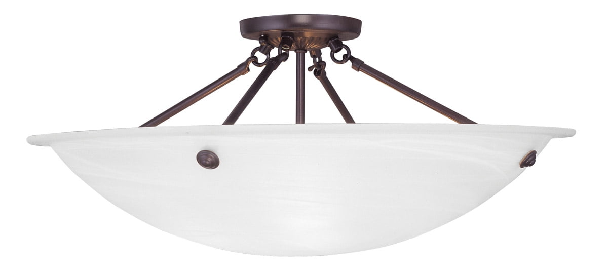 4 Light Bronze Ceiling Light fixture with White Alabaster Glass Shade