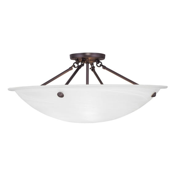 4 Light Bronze Ceiling Light fixture with White Alabaster Glass Shade