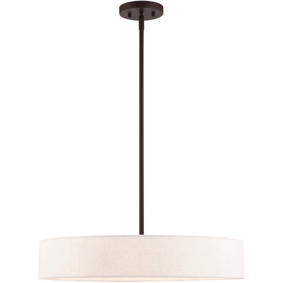 4 Light Bronze Chandelier with Hand Crafted Oatmeal Fabric Hardback Shade