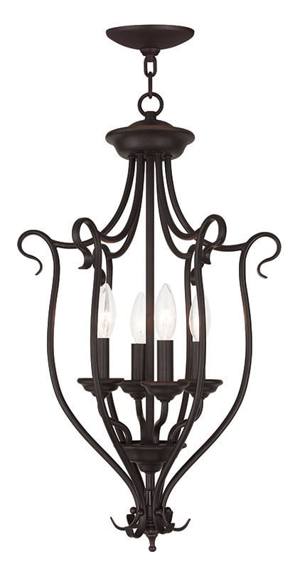 Bronze 4-Light Chandelier with White Alabaster Glass Shade