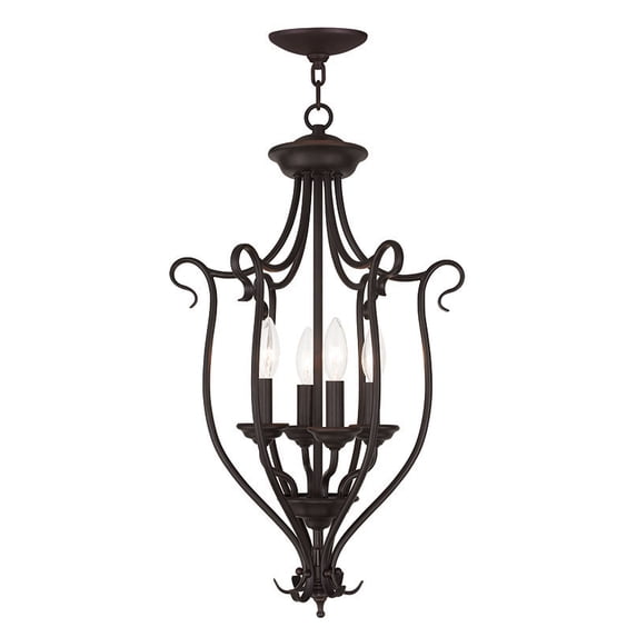 4 Light Bronze Foyer Chandelier with White Alabaster Glass Shade