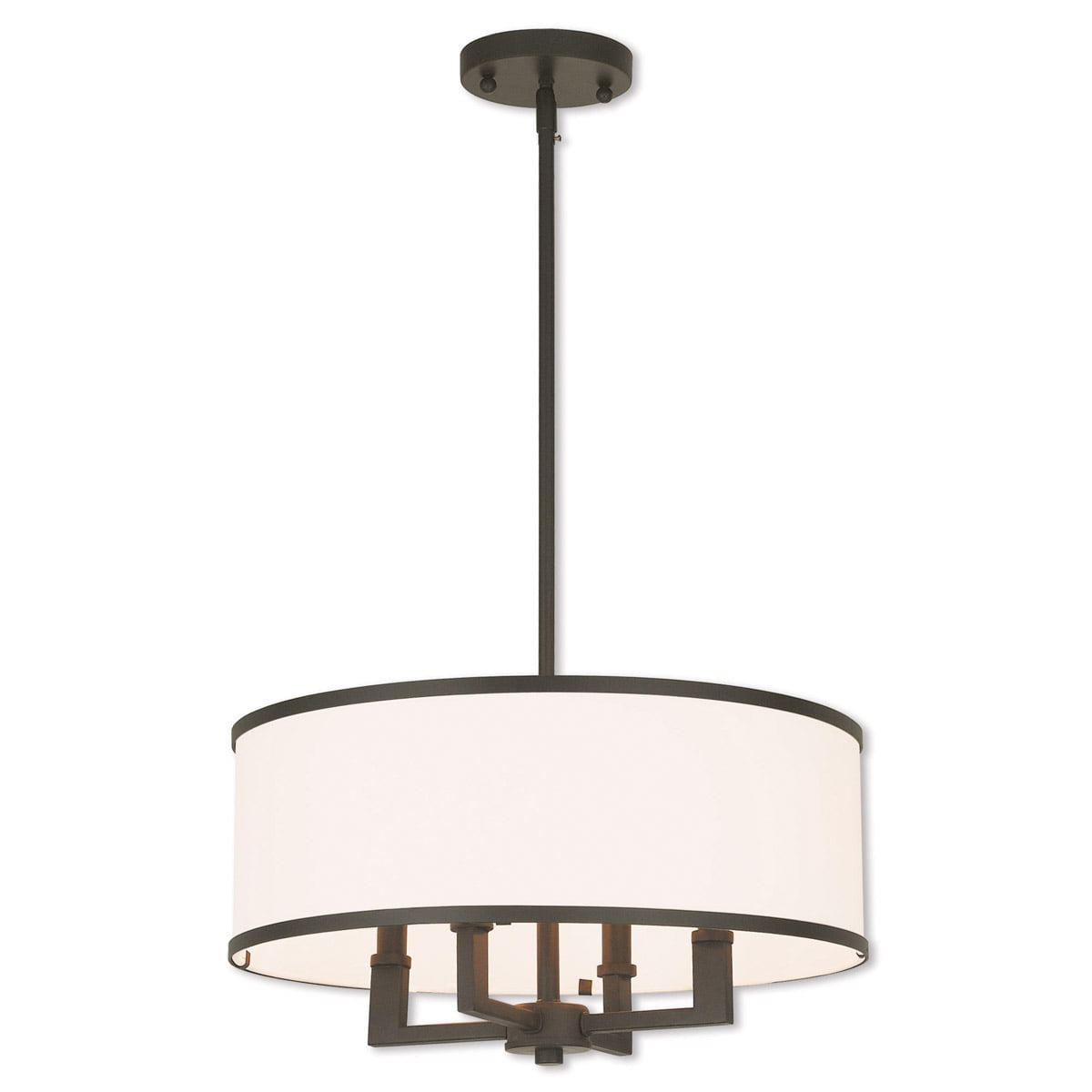 Bronze 4-Light Mini Drum Pendant with Off-White Shade