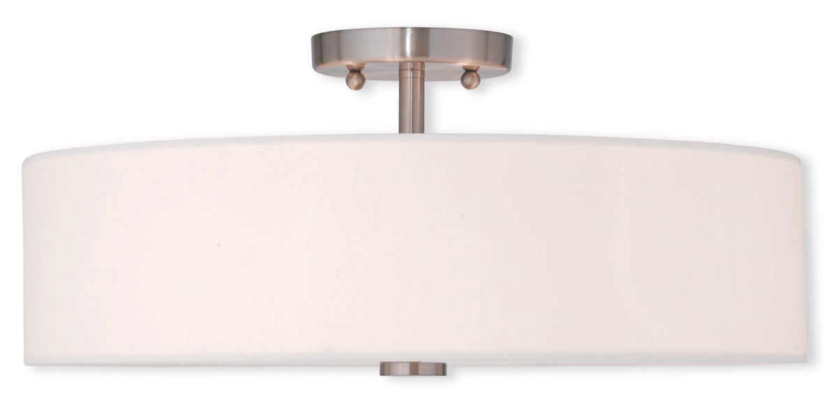 4 Light Brushed Nickel Ceiling Light fixture with Hand Crafted Off-White Fabric Hardback Shade