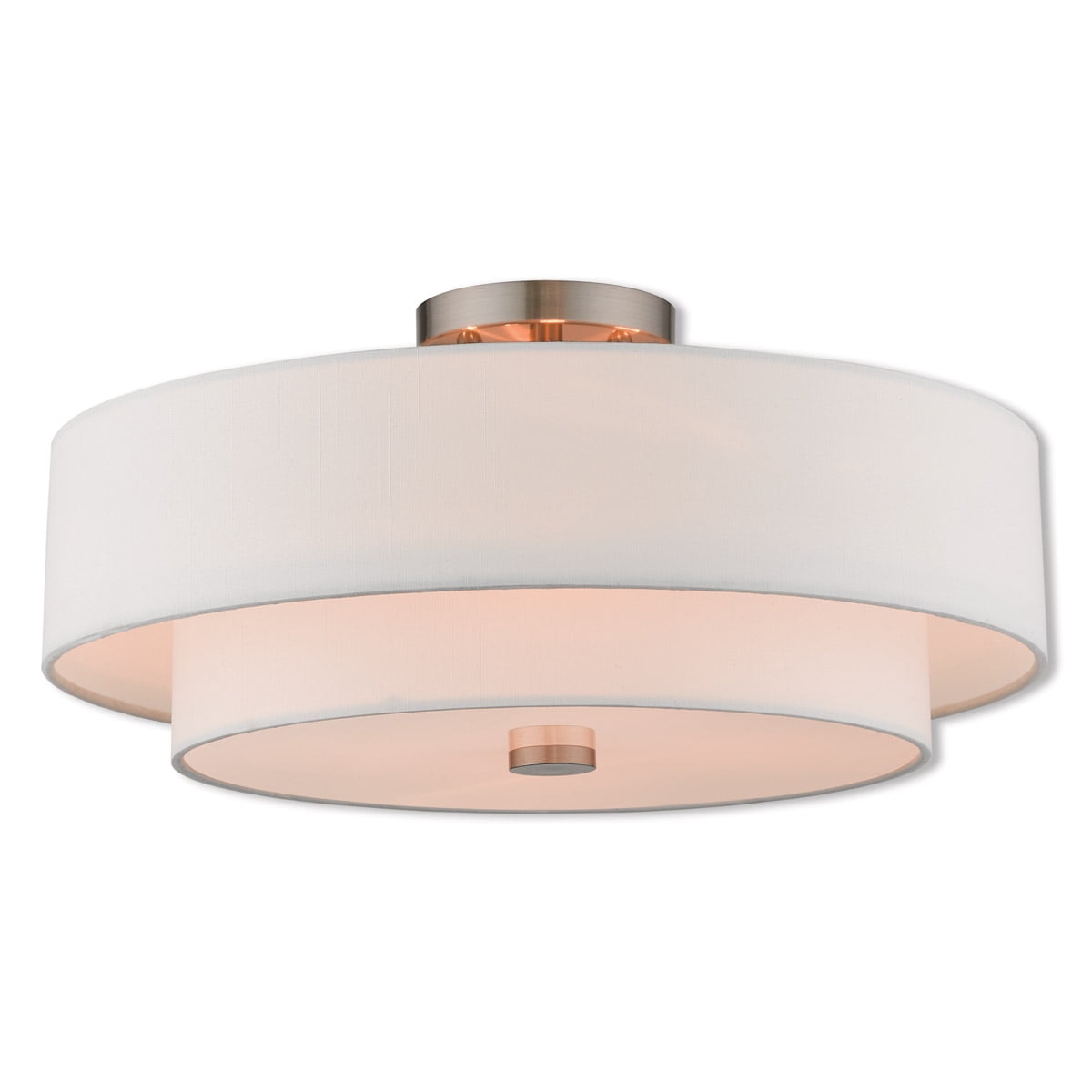 4 Light Brushed Nickel Ceiling Light fixture with Hand Crafted Off-White Fabric Shade