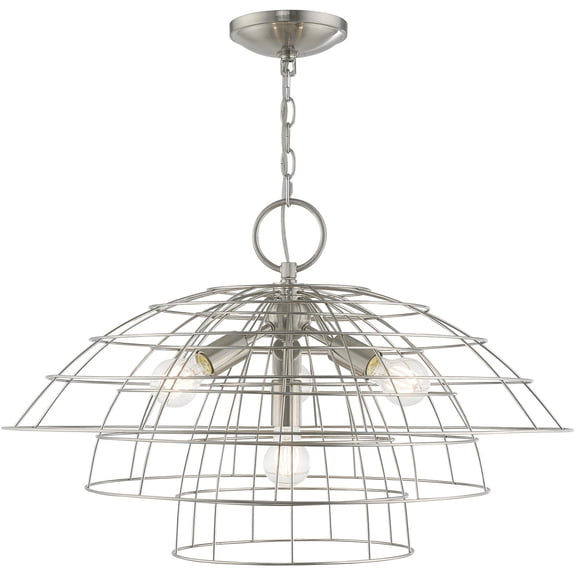 4 Light Brushed Nickel Chandelier with Brushed Nickel Hand Crafted Steel Wire Cage Shade