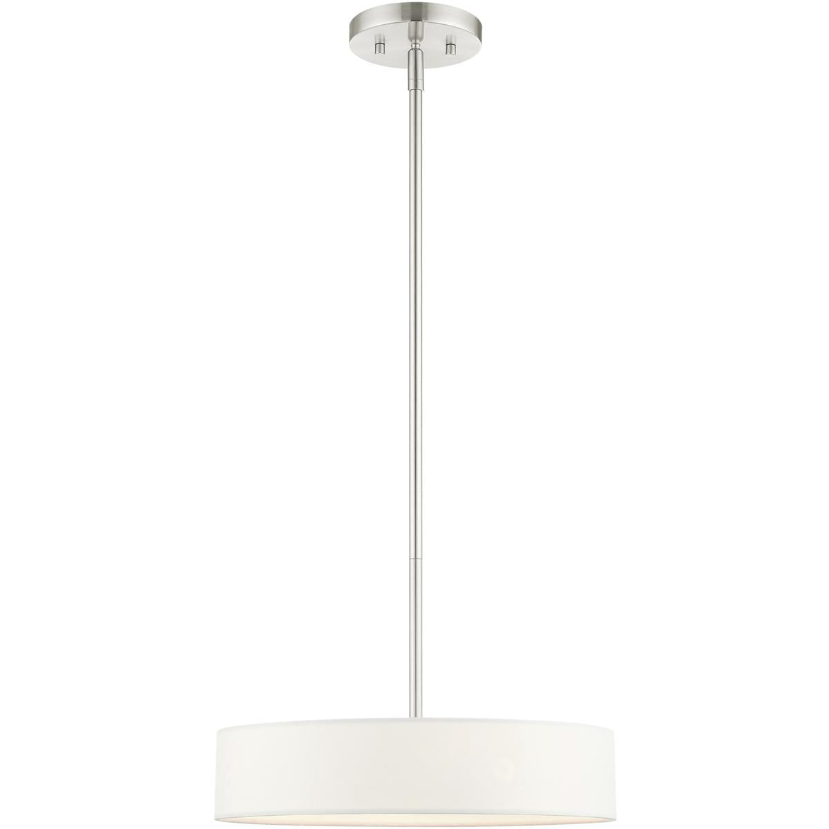 Elegance Brushed Nickel 4-Light Indoor/Outdoor Drum Pendant with Off-White Shade