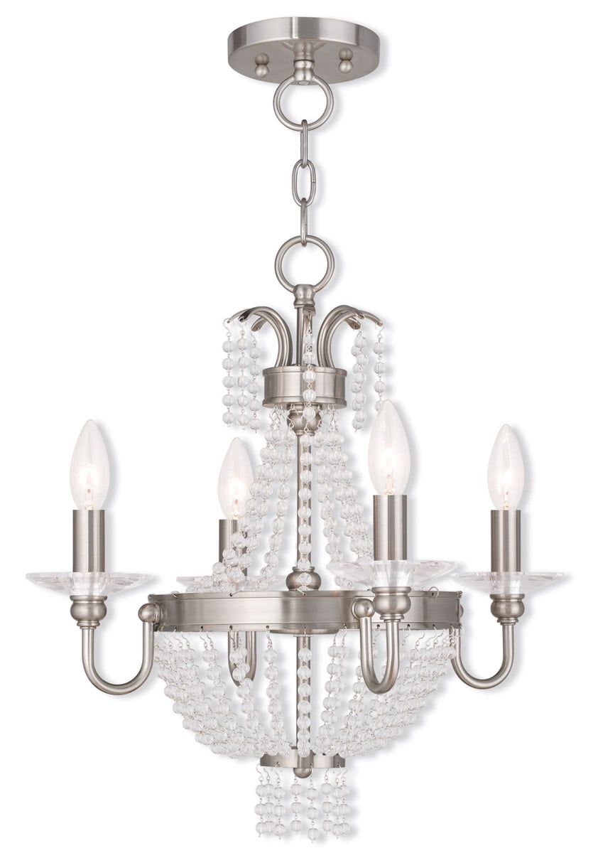 Brushed Nickel Mini Crystal 4-Light Candle Chandelier