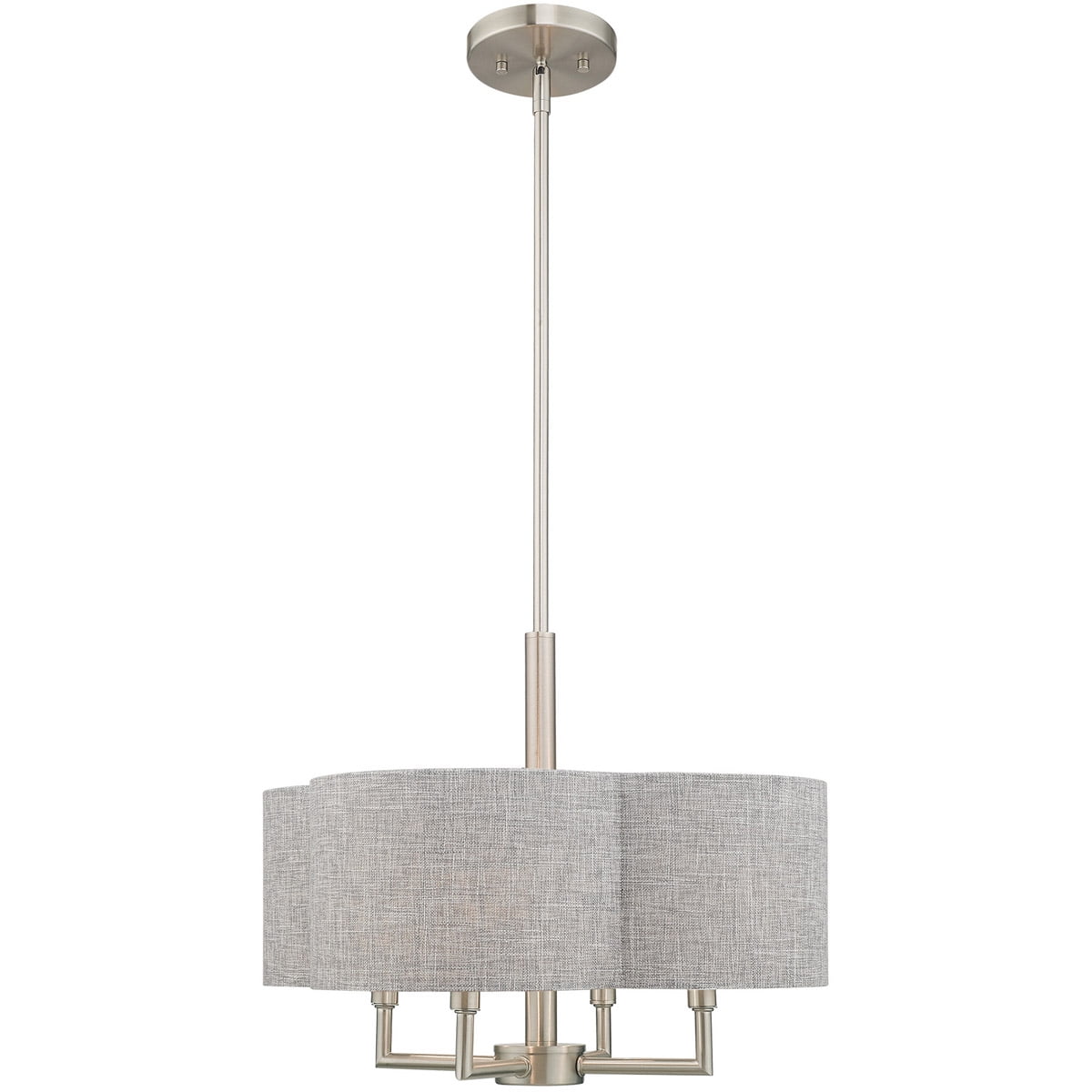 4 Light Brushed Nickel Pendant Chandelier with Hand Crafted Gray Fabric Hardback Shade