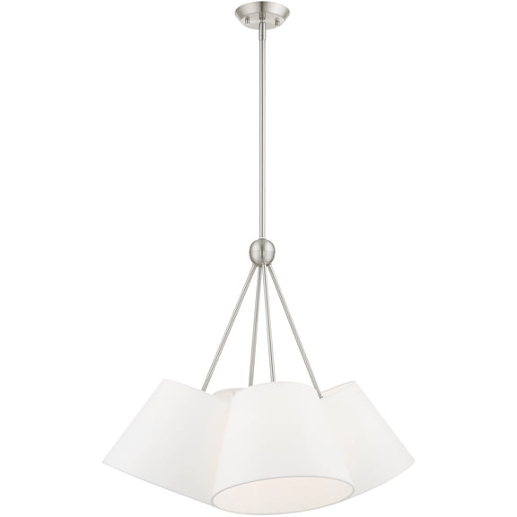 4 Light Brushed Nickel Shaded Chandelier with Hand Crafted Off White Fabric Hardback Shade