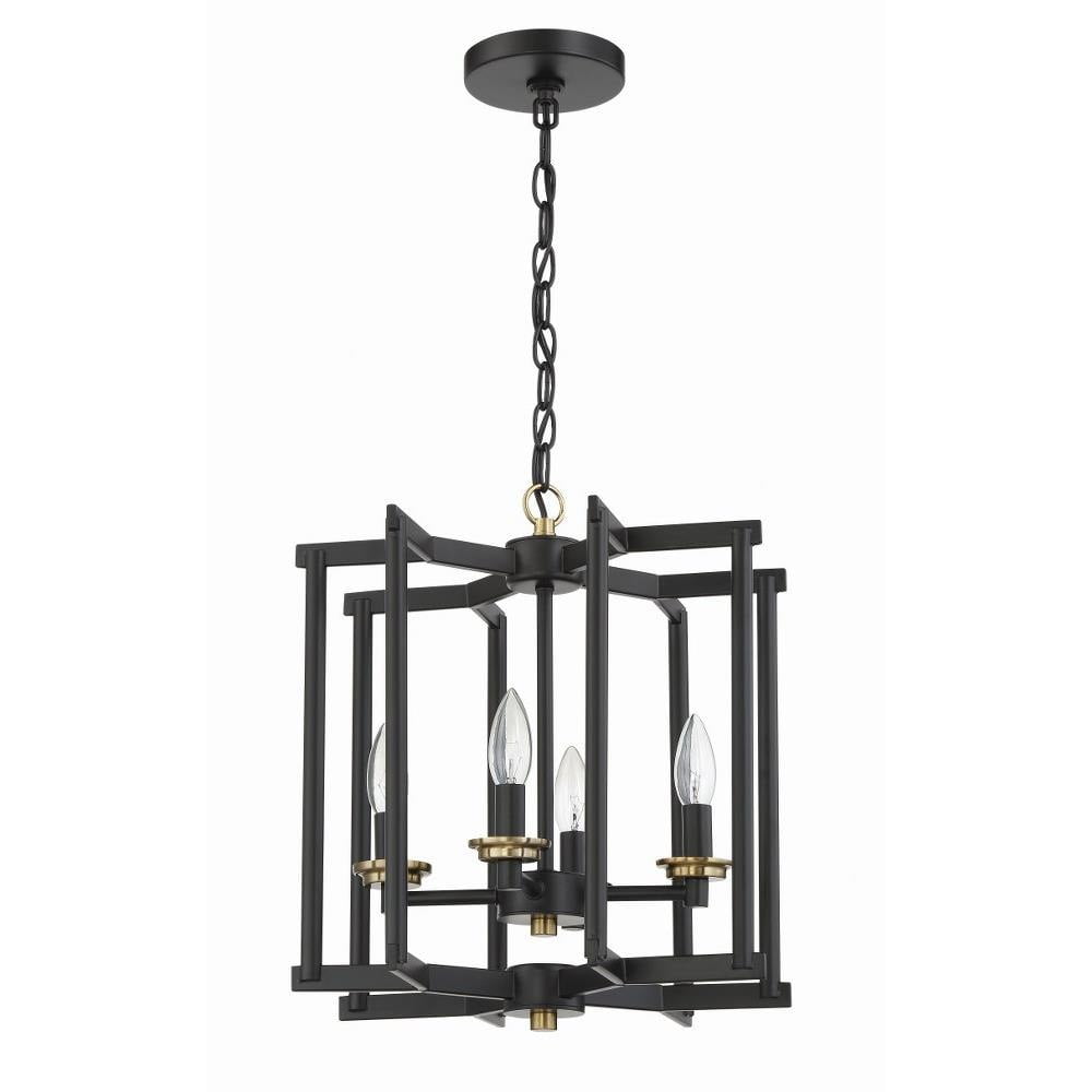 Flat Black and Satin Brass 4-Light Geometric Chandelier