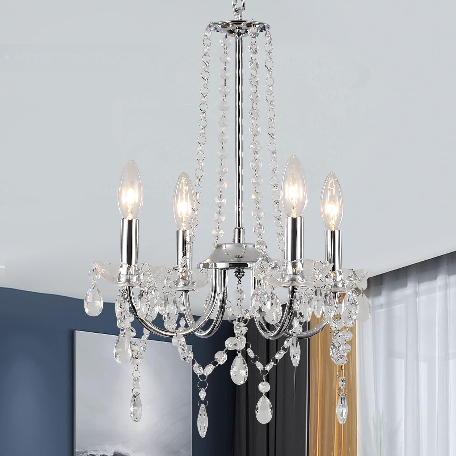 Chrome Crystal 4-Light Candle Style Chandelier