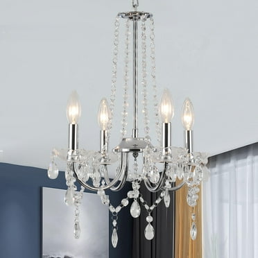 4-Light Candle Style Chandelier, Classic Crystal Chandelier, Traditional Chandelier with Crystal Accents for Living Room Bedroom Chrome