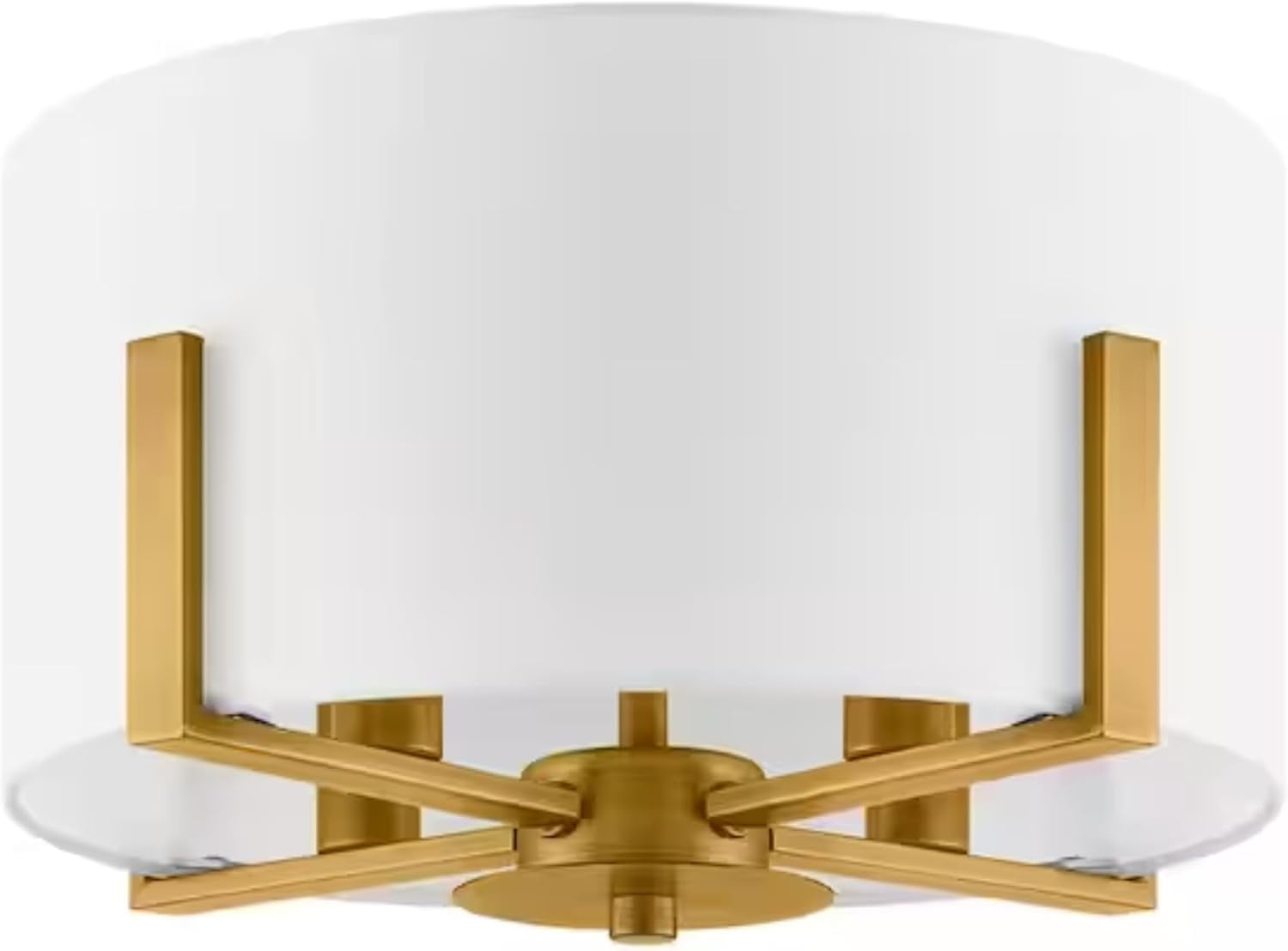 Aged Brass 4-Light Semi Flush Mount with White Drum Shade