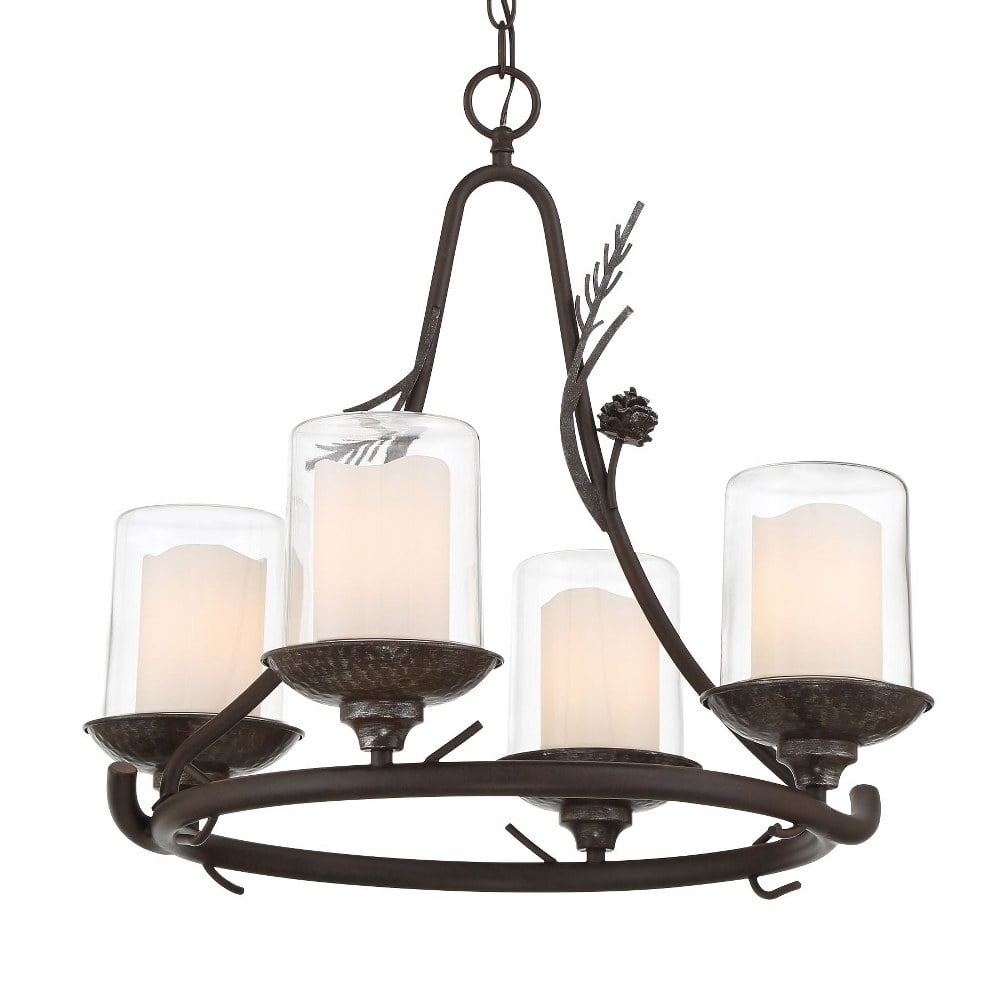 Weathered Spruce and Silver Outdoor Candle Chandelier with Clear Glass