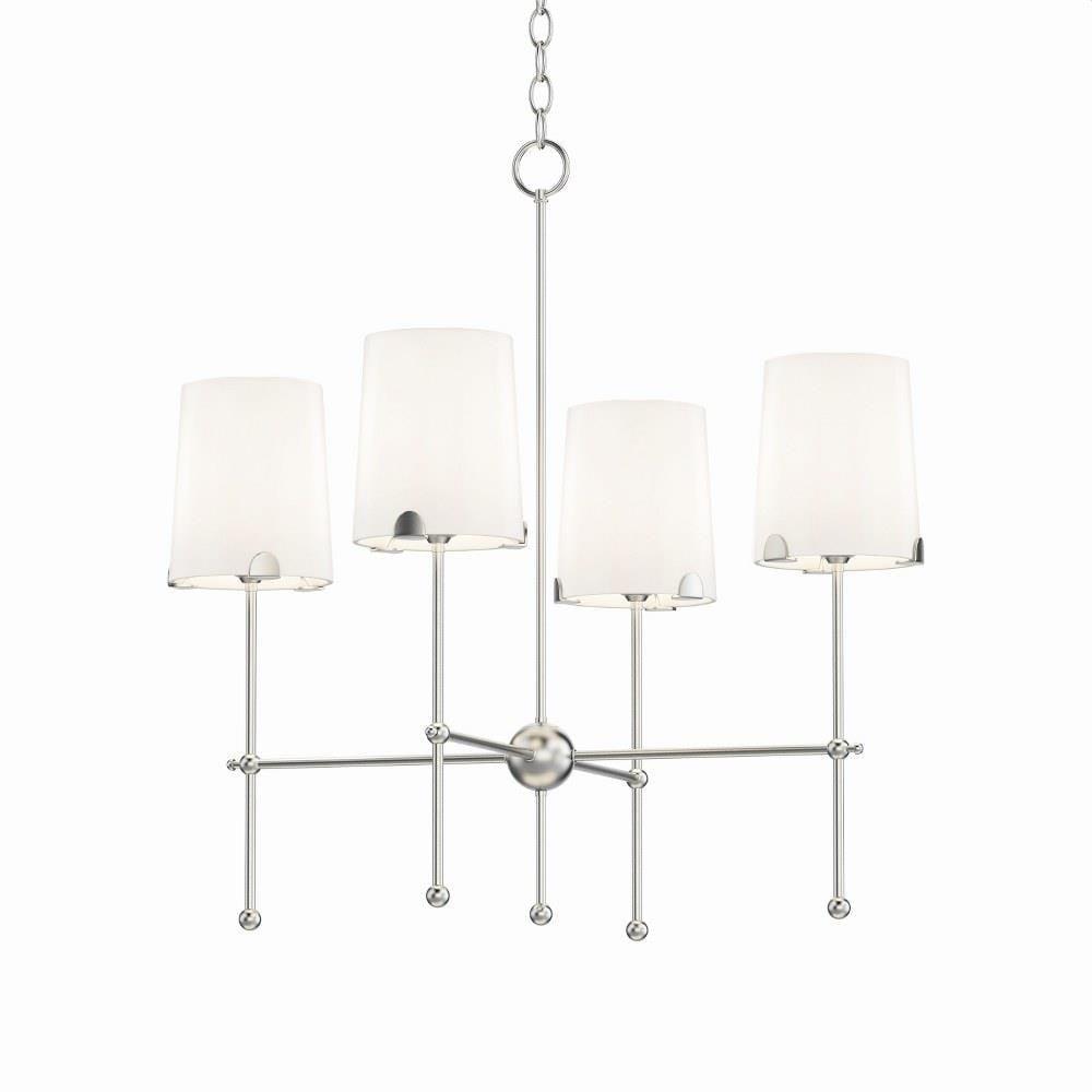 Satin Nickel 4-Light Chandelier with White Fabric Shades