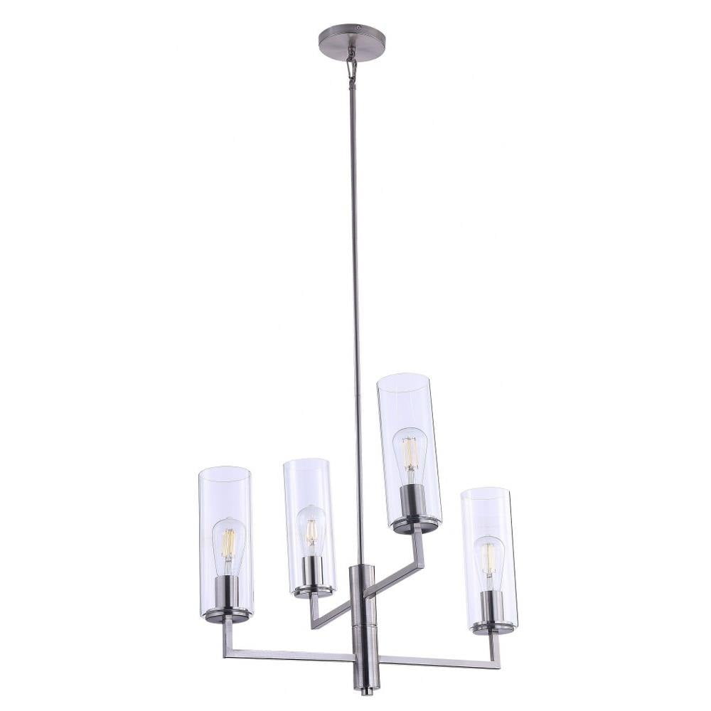 Brushed Nickel 4-Light Modern Linear Chandelier with Clear Glass Shades