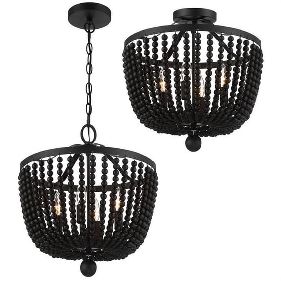 4 Light Chandelier in Classic Style 16.5 inches Wide By 17 inches High-Matte Black Finish-Black Shade Color Bailey Street Home 49-Bel-4444223