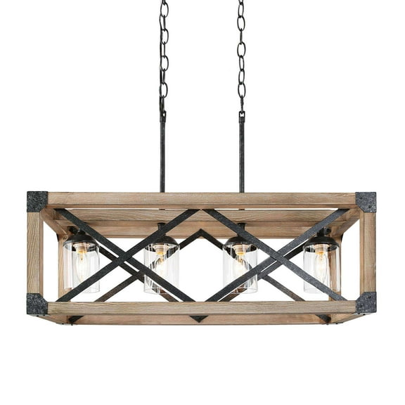 LNC 4-Light Classic Distressed Wood Rust Black Electric Square Farmhouse Chandelier