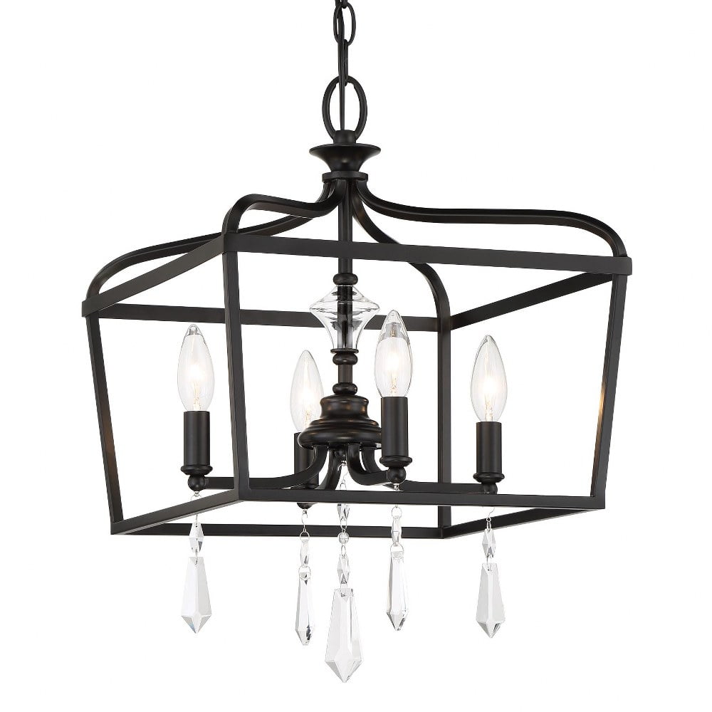 Coal Finish 4-Light Crystal Lantern Chandelier