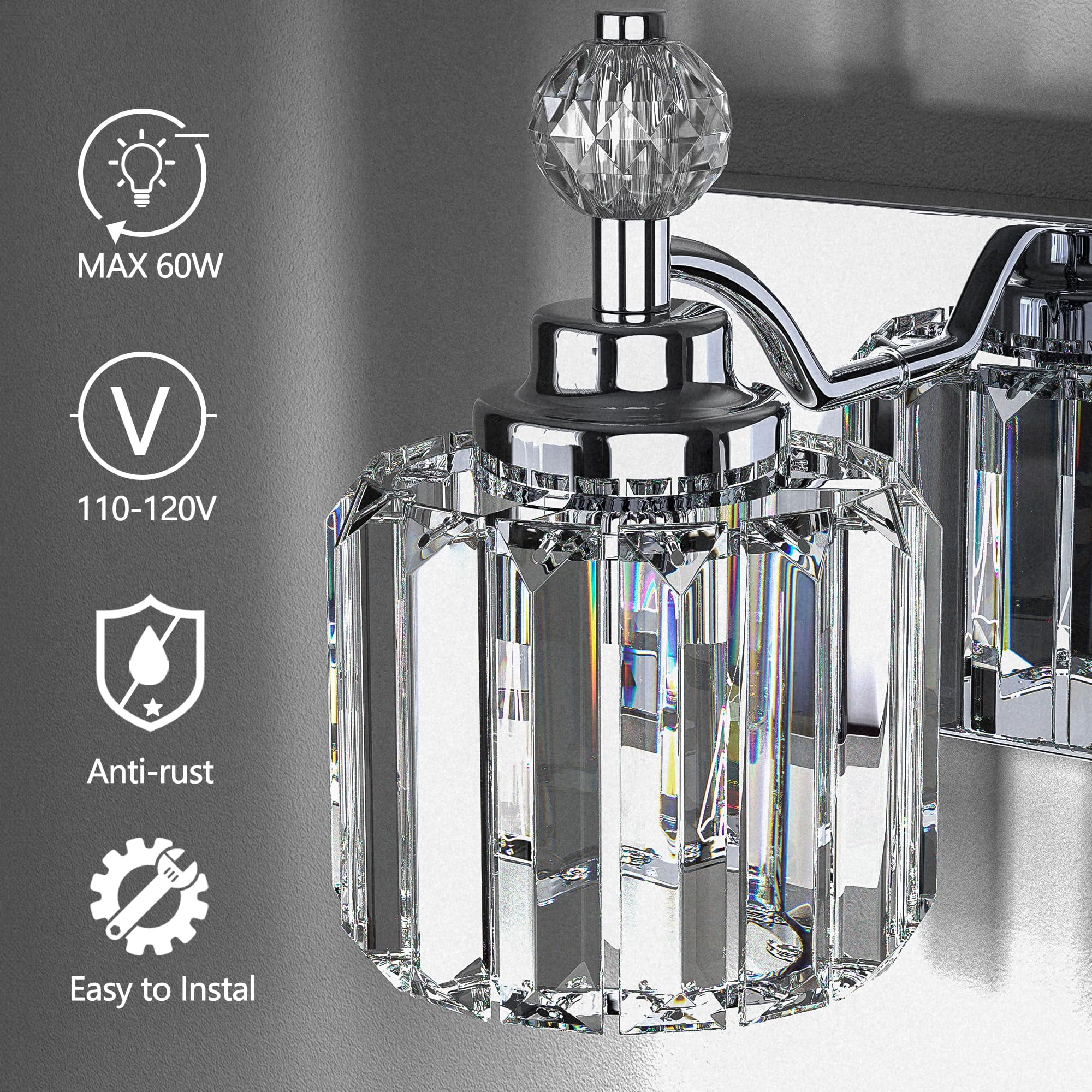 4 Light Crystal Bathroom Vanity Light Chrome Wall Light Fixture Modern Vanity Lighting Over Mirror E12-Base