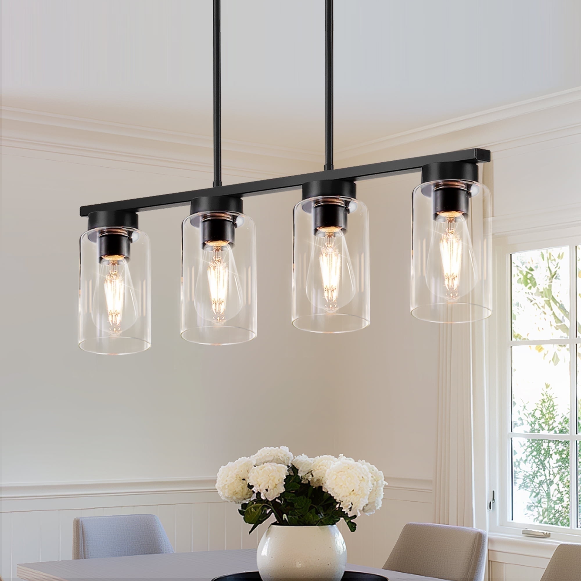 Auffel Pendant Lights Kitchen Island with Clear Glass,4-Light Dining Room  Light Fixtures over Table Farmhouse Industrial Linear Chandelier 27 Inch -  Walmart.com, image size:2000x2000