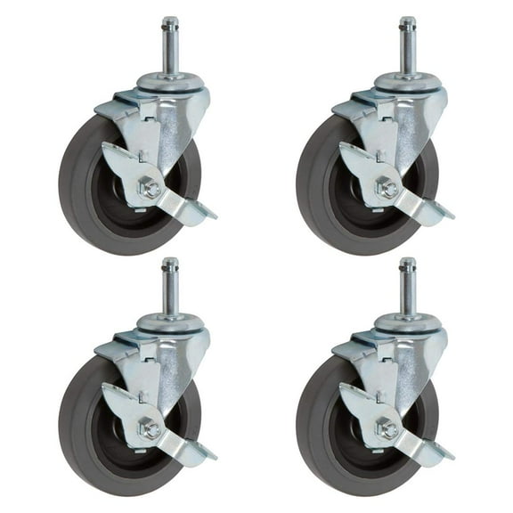 4" Light Duty Industrial | 4 Swivel w/Top Lock Brake Casters | Grip Ring 7/16" x 1-1/2"| Stem 1.5" | Non-Marking Thermoplastic Gray Wheel, Load Capacity 520 lbs. per Set (4-Pack)