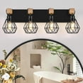 thumbnail image 1 of 4-Light Farmhouse Bathroom Light Fixtures with Black Metal Cage Lampshade Rustic Wood Vanity Light over Mirror for Living Room, Bedroom, Hallway, 1 of 7